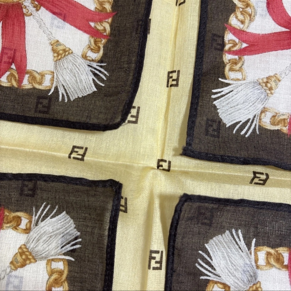 FENDI Cotton Scarf 17inches Chain Ribbon Logo Border Elegant - Picture 7 of 9